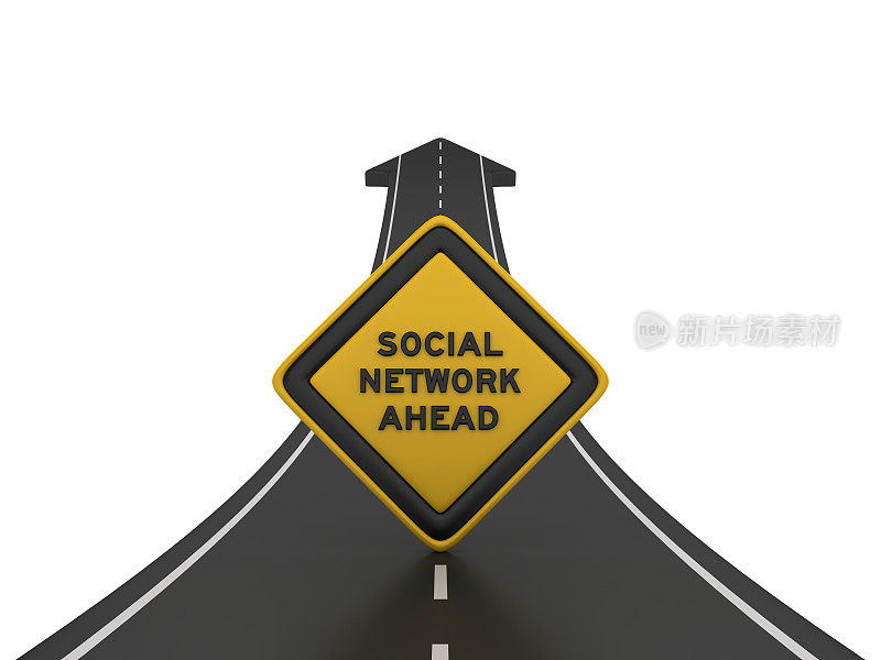 道路箭头与社会网络前进道路标志- 3D渲染